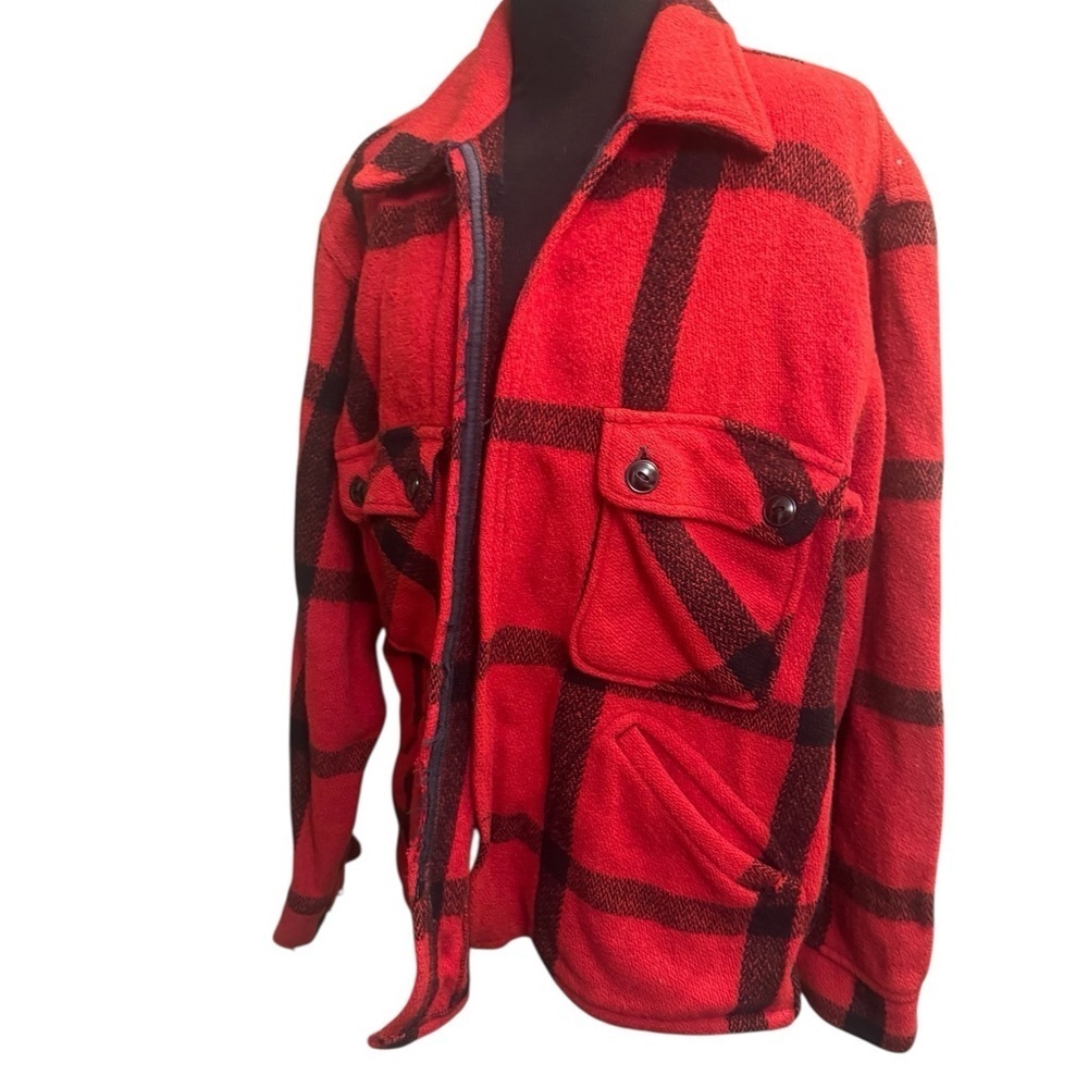 Vintage 100% Wool 70’s JC Penney Buffalo Plaid Red Blk Hunting Mackinaw Jacket